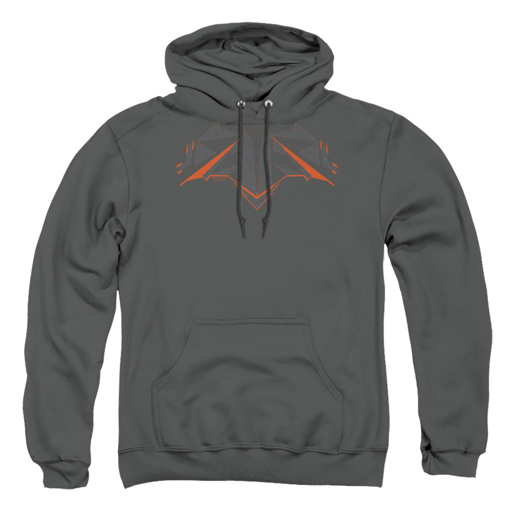 BVS113C-AFTH-4 Batman vs Superman Tech Bat Logo Adult Pullover Hoodie, Charcoal - Extra Large