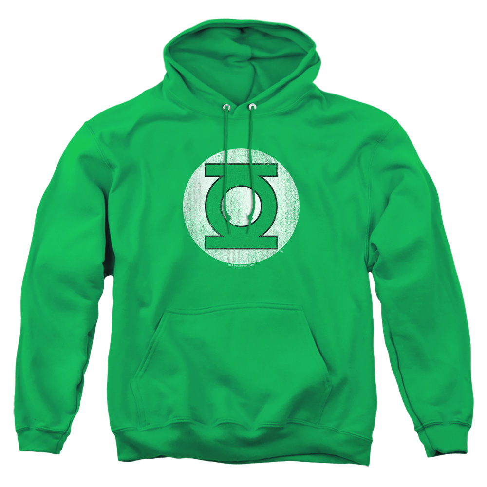 DCO138-AFTH-1 DC Green Lantern Green Lantern Logo Distressed Adult Pullover Hoodie, Kelly Green - Small