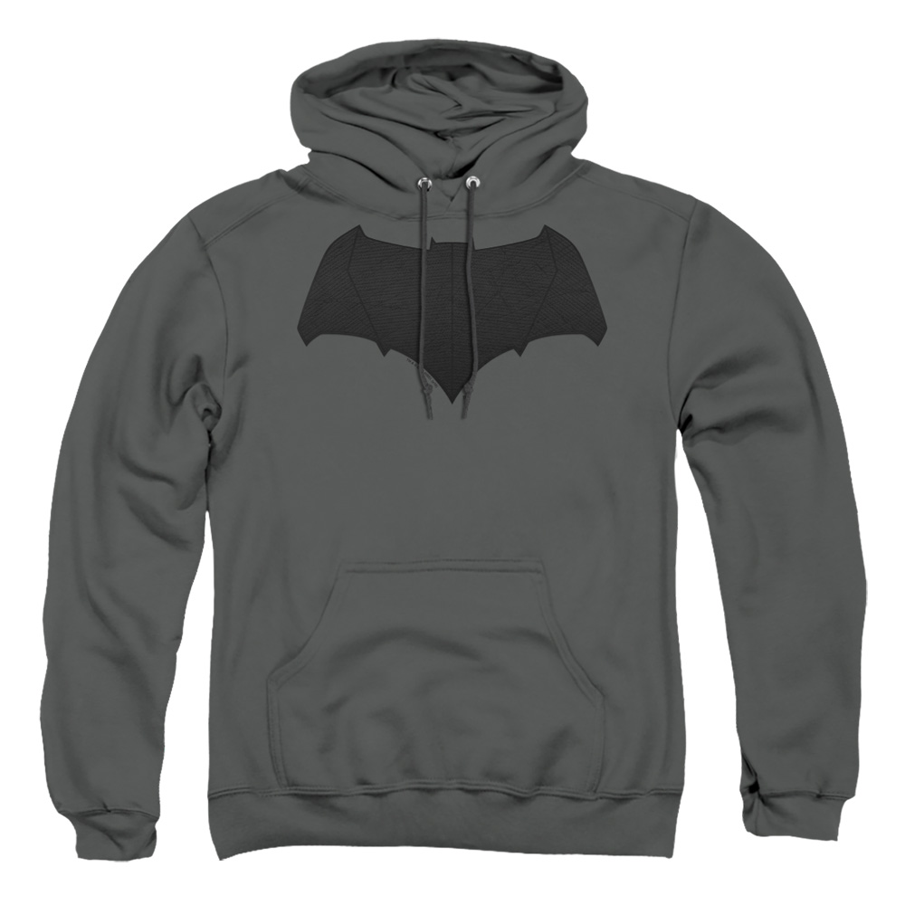BVS109-AFTH-2 Batman vs Superman Batman Logo Adult Pullover Hoodie, Charcoal - Medium