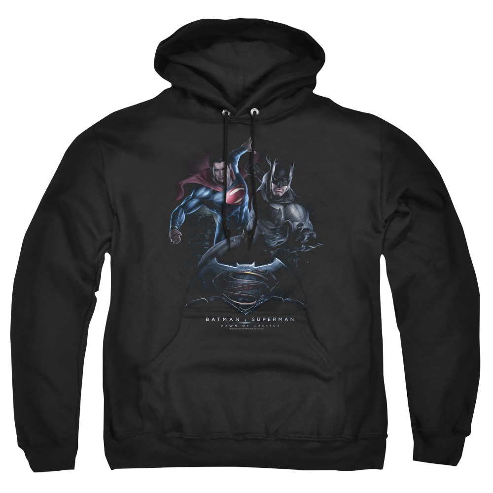 BVS175-AFTH-2 Batman vs Superman Team Up Adult Pullover Hoodie, Black - Medium