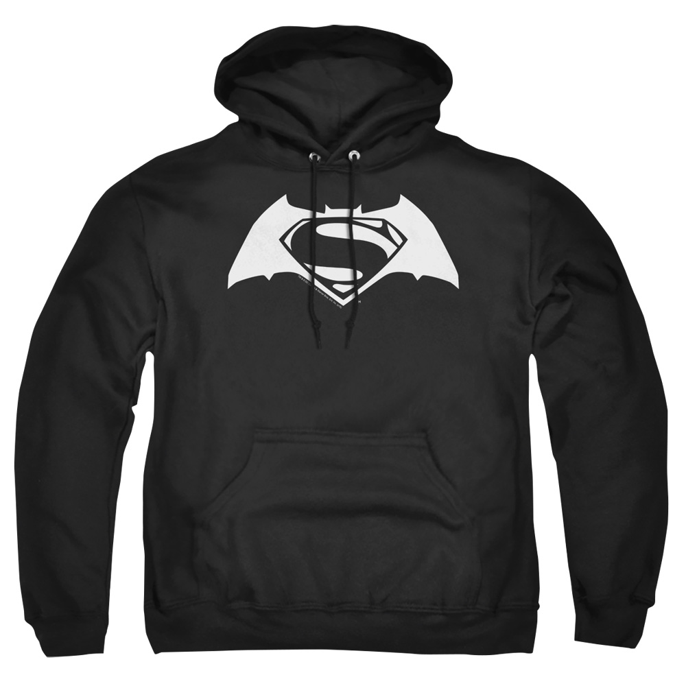 BVS107-AFTH-4 Batman vs Superman Simple Logo Adult Pullover Hoodie, Black - Extra Large