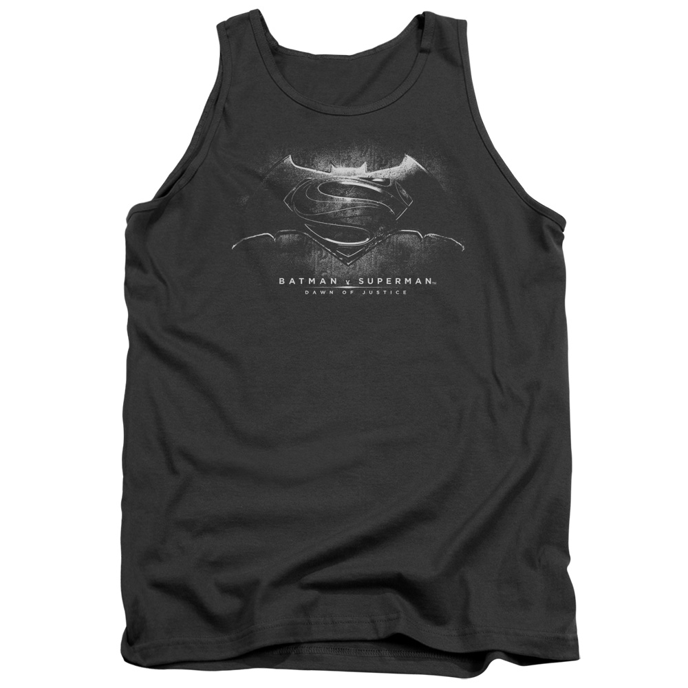 BVS104F-TK-2 Batman vs Superman BW Logo Adult Tank Top, Charcoal - Medium