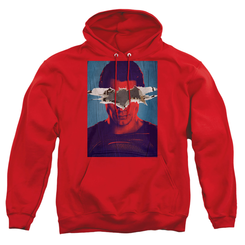 BVS140C-AFTH-3 Batman vs Superman Superman Poster Adult Pullover Hoodie, Red - Large