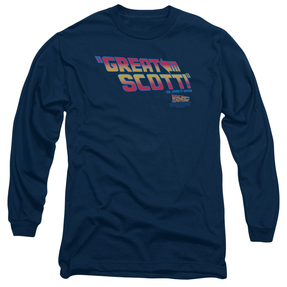 UNI277-AL-3 Back to the Future Great Scott Adult Long Sleeve T-Shirt, Navy - Large