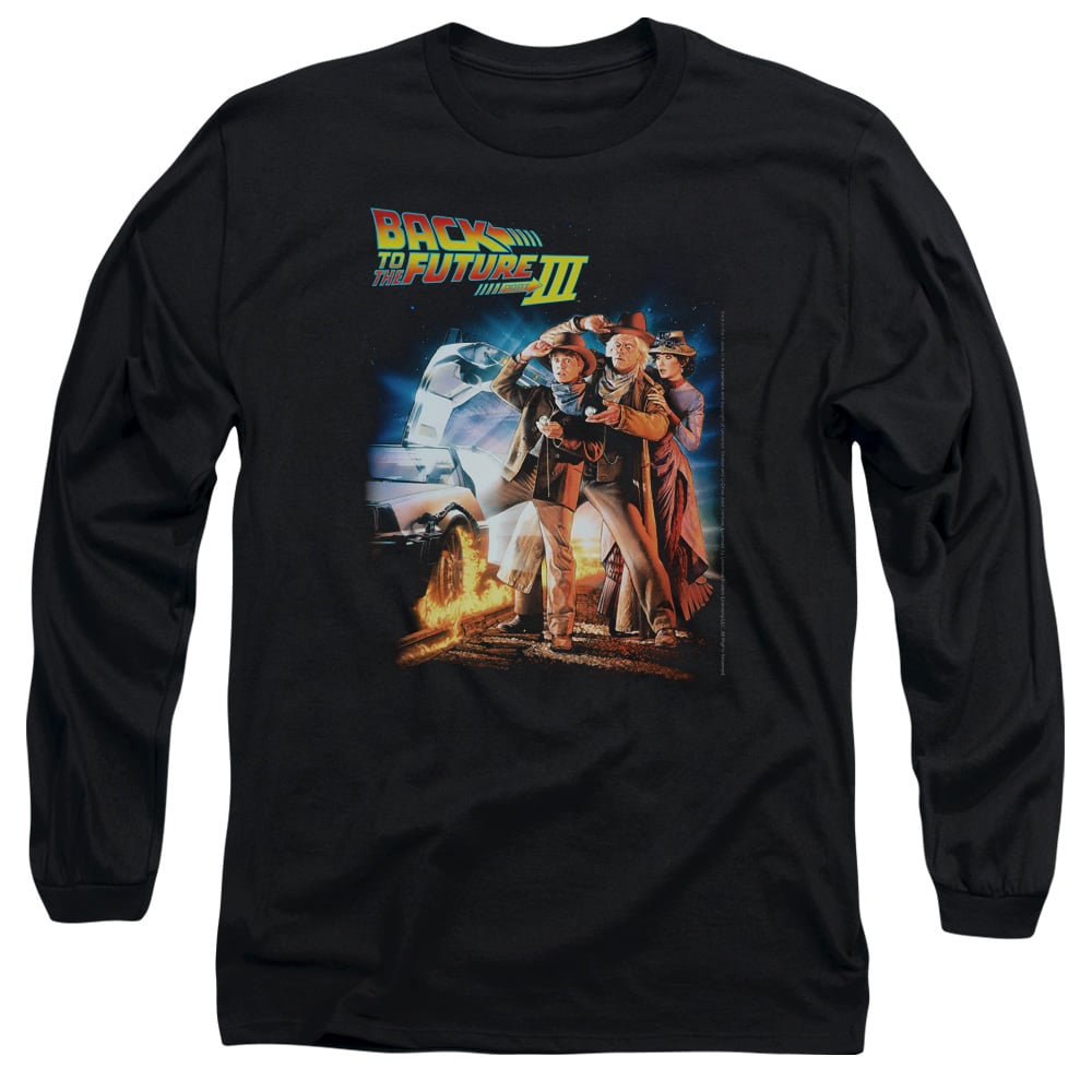 UNI310-AL-3 Back to the Future III Poster Adult Long Sleeve T-Shirt, Black - Large