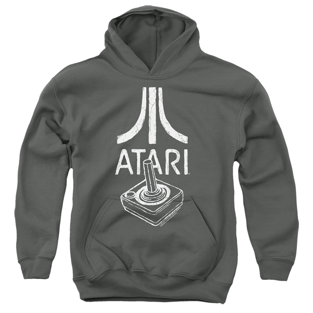 ATRI101C-YFTH-1 Atari Joystick Logo Youth Hooded Sweatshirt, Charcoal - Small