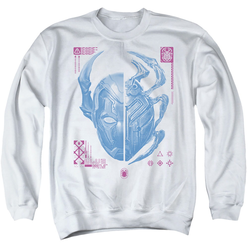 BBTL10016-AS-3 Blue Beetle 2023 Split Beetle Adult Crewneck Sweatshirt, White - Large