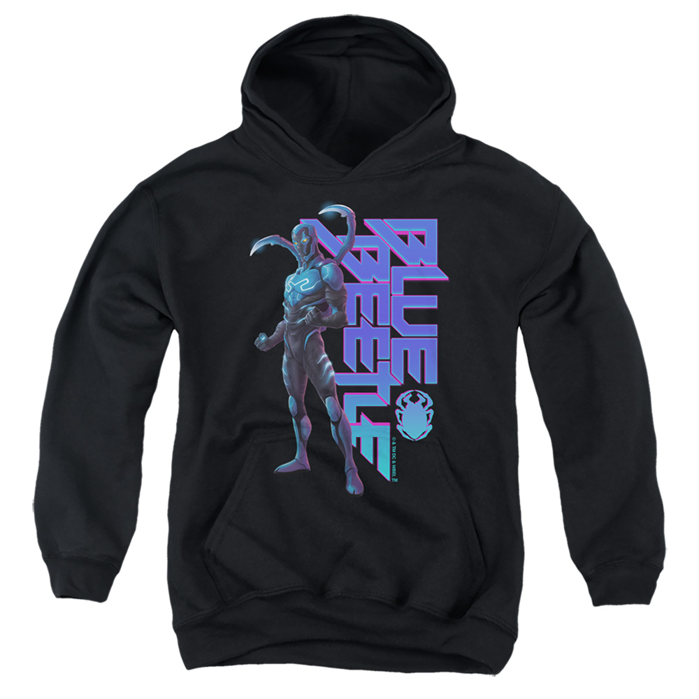 BBTL10011-YFTH-2 Blue Beetle 2023 Standing Youth Hooded Sweatshirt, Black - Medium