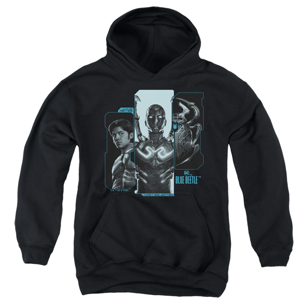 BBTL10013-YFTH-4 Blue Beetle 2023 Host Reyes Youth Hooded Sweatshirt, Black - Extra Large