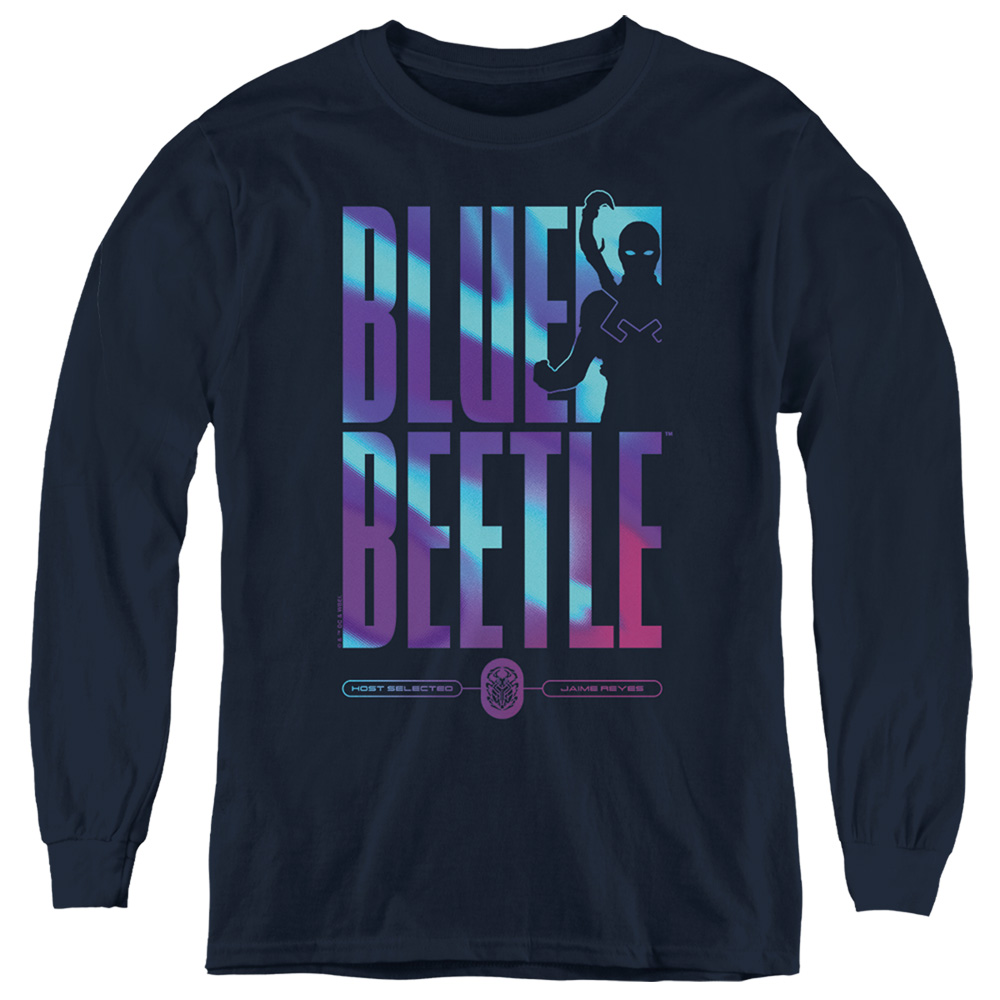 BBTL10012-YL-2 Blue Beetle 2023 Hero Host Long Sleeve Youth T-Shirt, Navy - Medium