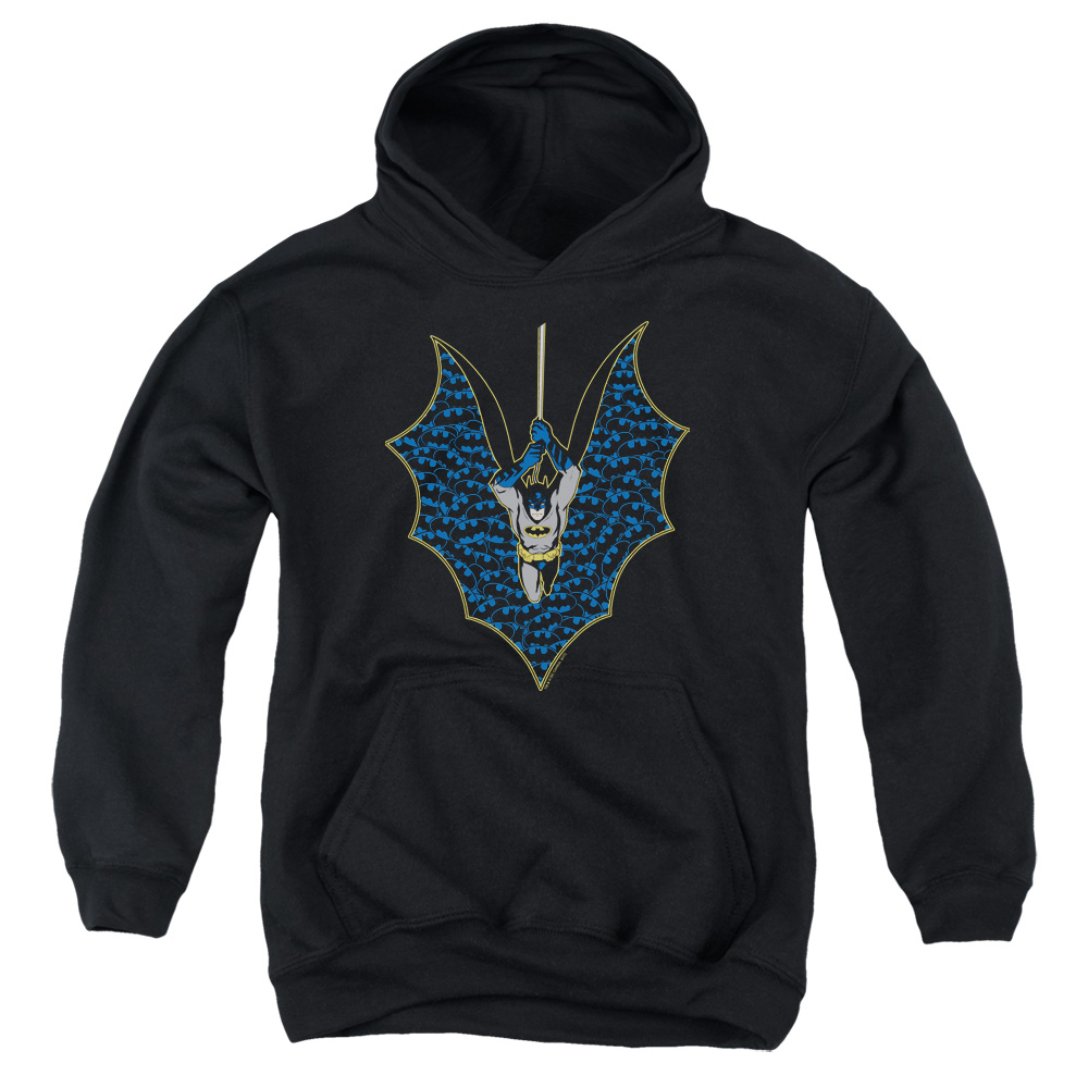 BM2808-YFTH-4 Batman Bat Fill Youth Hooded Sweatshirt, Black - Extra Large