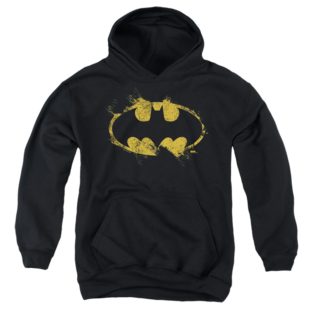 BM3439-YFTH-2 Batman Paint Roller Logo Youth Hooded Sweatshirt, Black - Medium