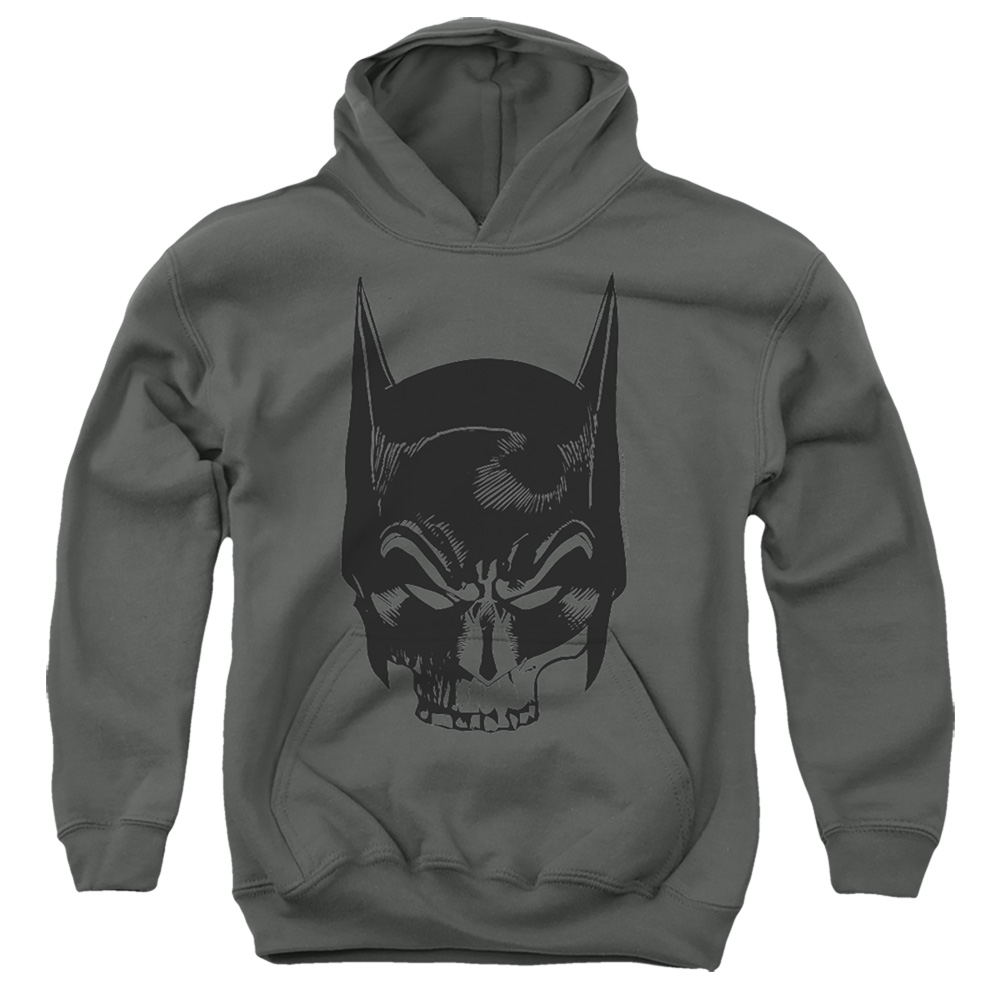 BM3441-YFTH-2 Batman Skull On Gray Youth Hooded Sweatshirt, Charcoal - Medium