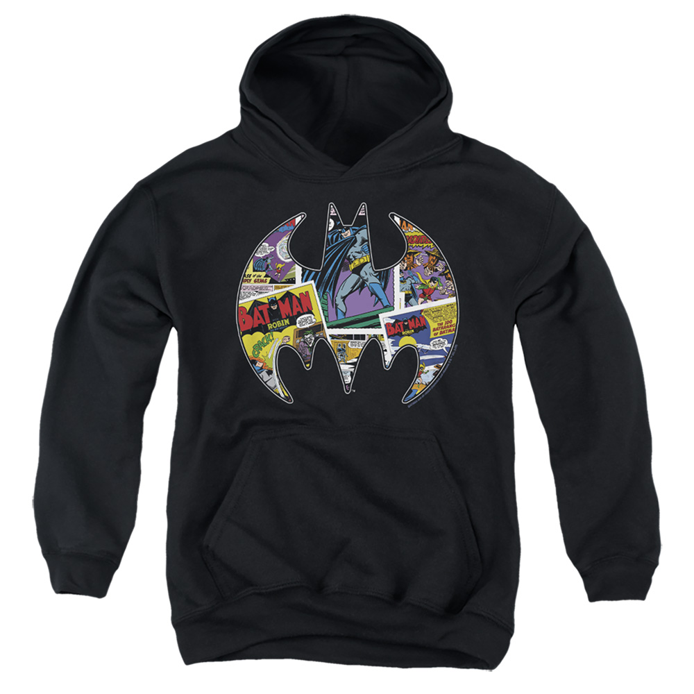 BM3451-YFTH-1 Batman Comic Bat Youth Hooded Sweatshirt, Black - Small