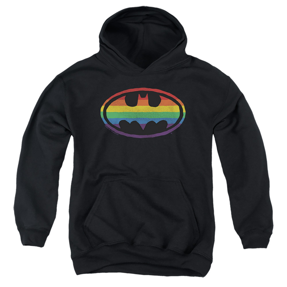 BM3141-YFTH-2 Batman Rainbow Logo Youth Hooded Sweatshirt, Black - Medium