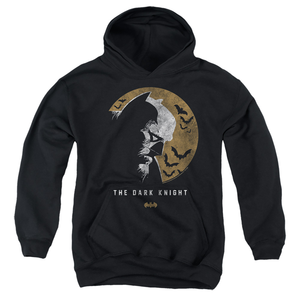 BM3453-YFTH-2 Batman Dark Knight Moon Youth Hooded Sweatshirt, Black - Medium