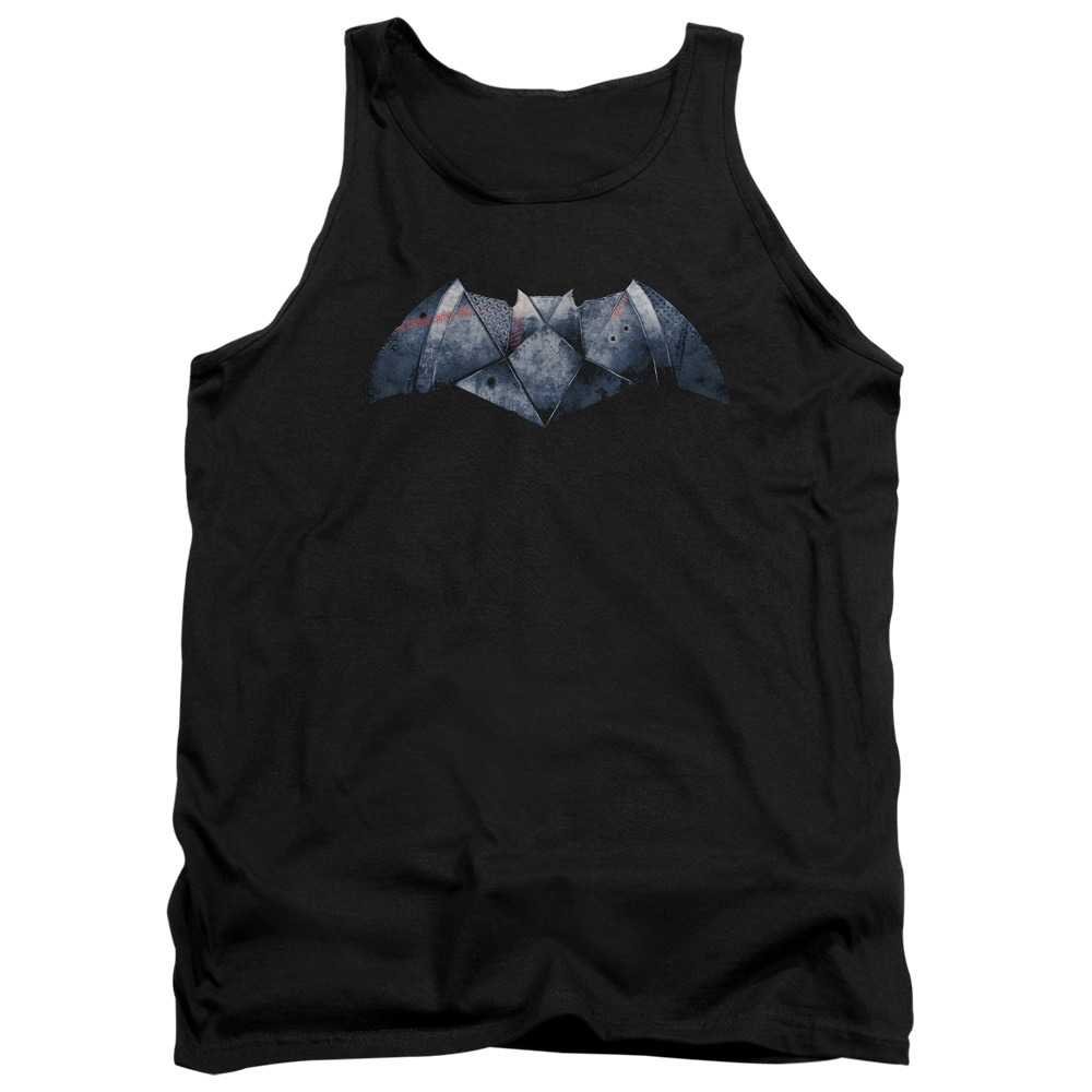 BVS110-TK-1 Batman vs Superman Plated Bat Logo Adult Tank Top, Black - Small