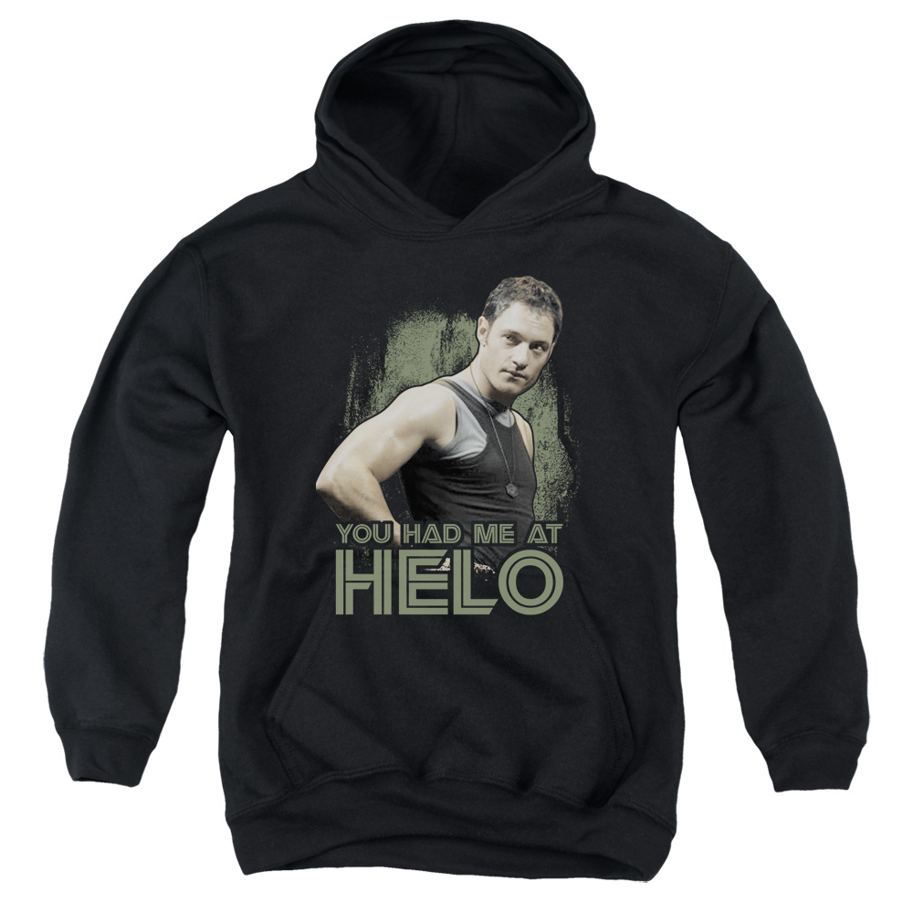 BSG177-YFTH-2 BSG Had Me At Helo Youth Hooded Sweatshirt, Black - Medium