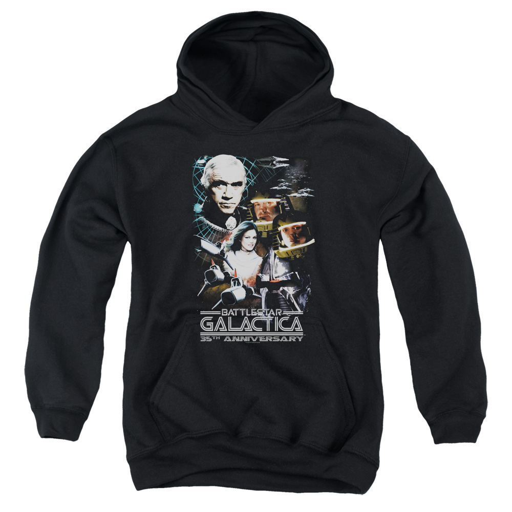 BSG206-YFTH-2 BSG 35th Anniversary Collage Youth Hooded Sweatshirt, Black - Medium