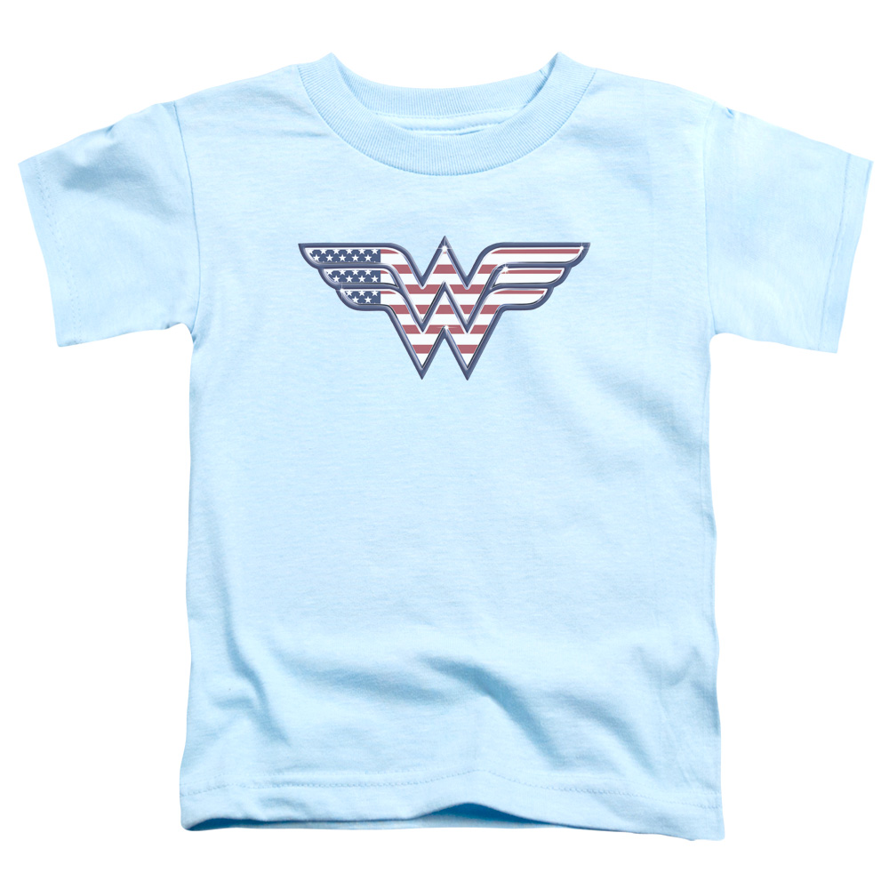 DCO579-TT-2 DC Red, White & Blue Toddler Short Sleeve T-Shirt, Light Blue - Medium 3T