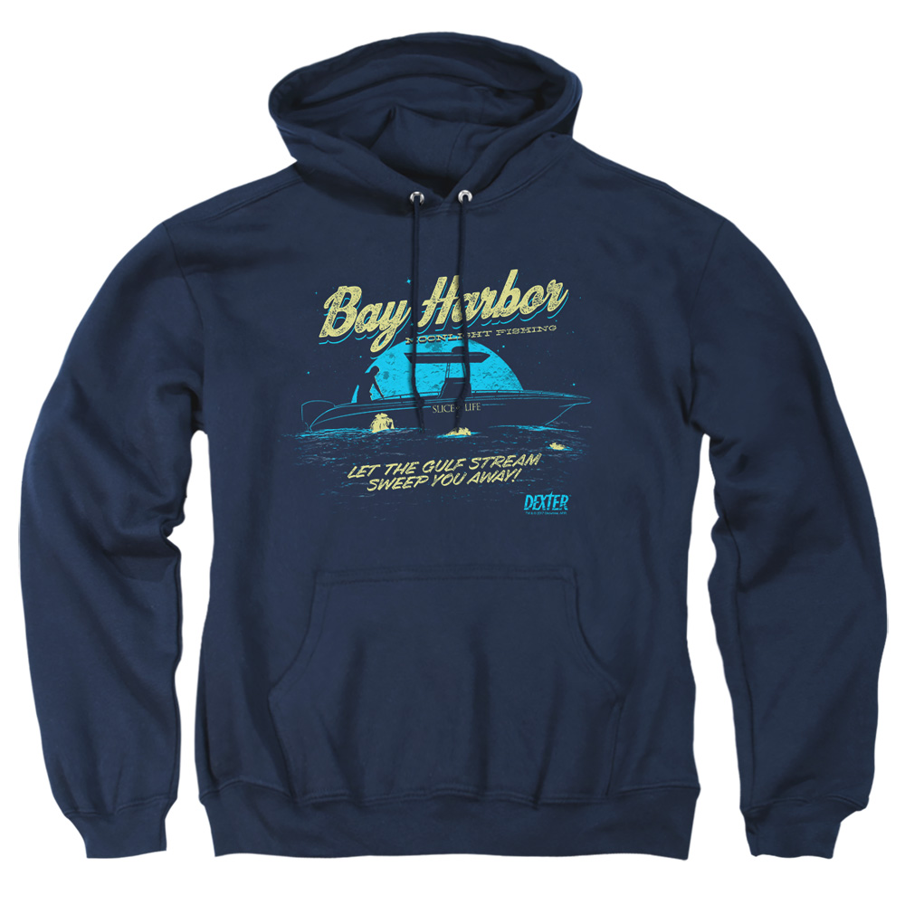 SHO335-AFTH-2 Dexter Moonlight Fishing Adult Pullover Hoodie, Navy - Medium