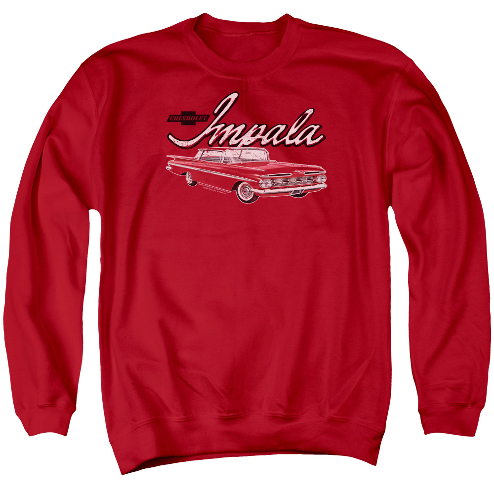 CHV193-AS-2 Chevrolet Classic Impala Adult Crewneck Sweatshirt, Red - Medium