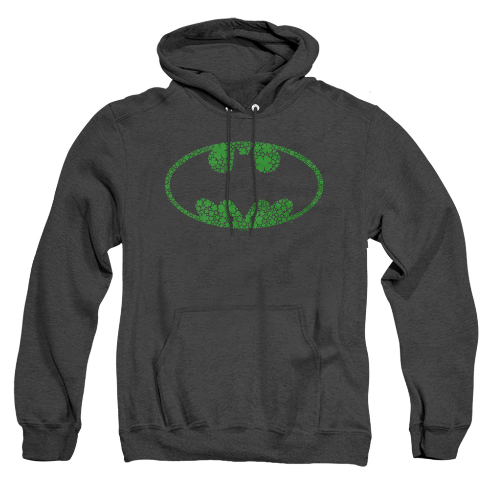 BM10048SPD-AHH-3 Batman St. Patricks Day Shamrock Logo Adult Heather Hoodie, Black - Large