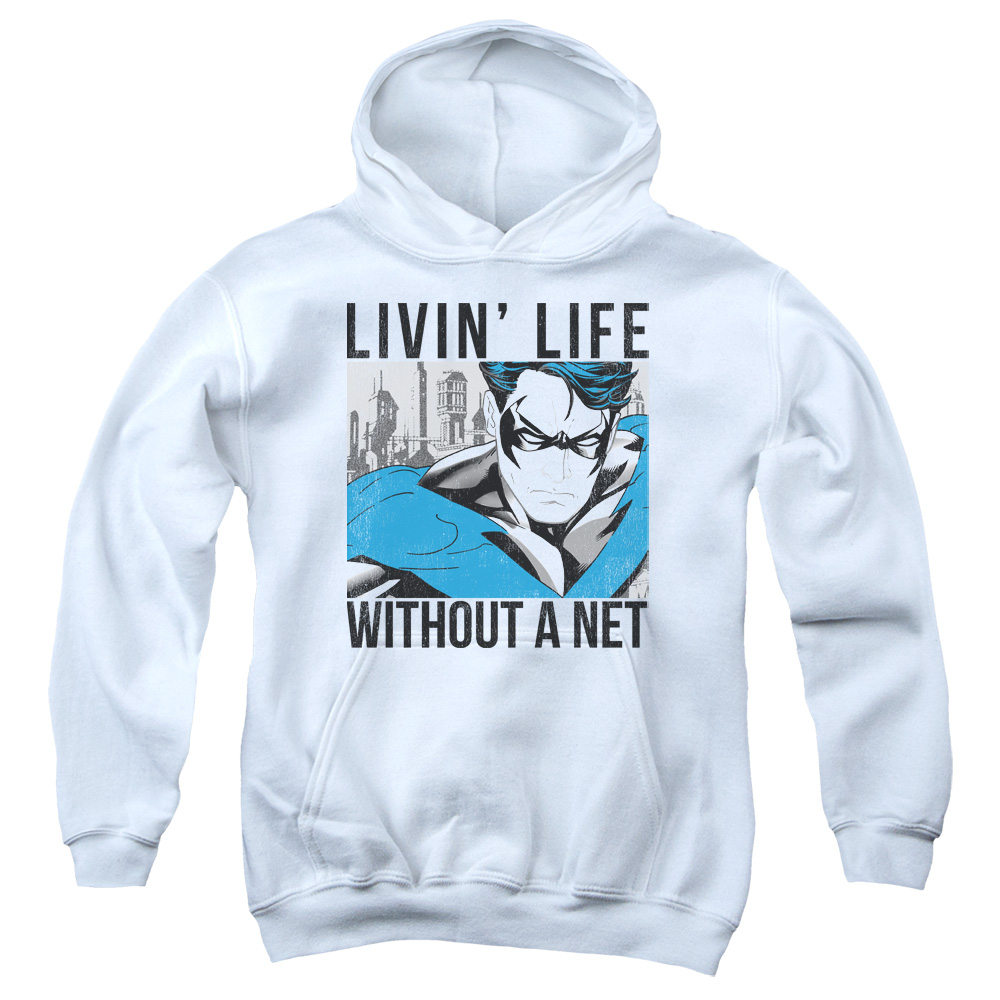 BM2638-YFTH-2 Batman without A Net Youth Hooded Sweatshirt, White - Medium