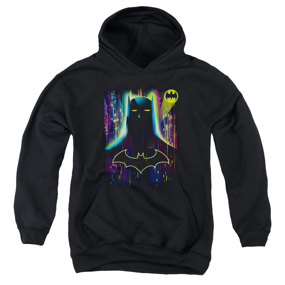BM2806-YFTH-2 Batman Knight Lights Youth Hooded Sweatshirt, Black - Medium