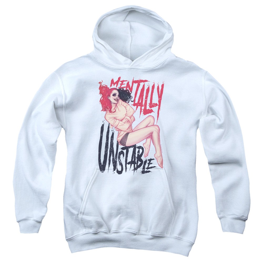 BM2837-YFTH-2 Batman Unstable Youth Hooded Sweatshirt, White - Medium