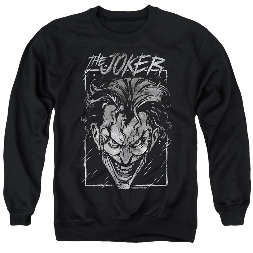 BM3473-AS-3 Batman Joker Storm On Black Adult Crewneck Sweatshirt, Black - Large