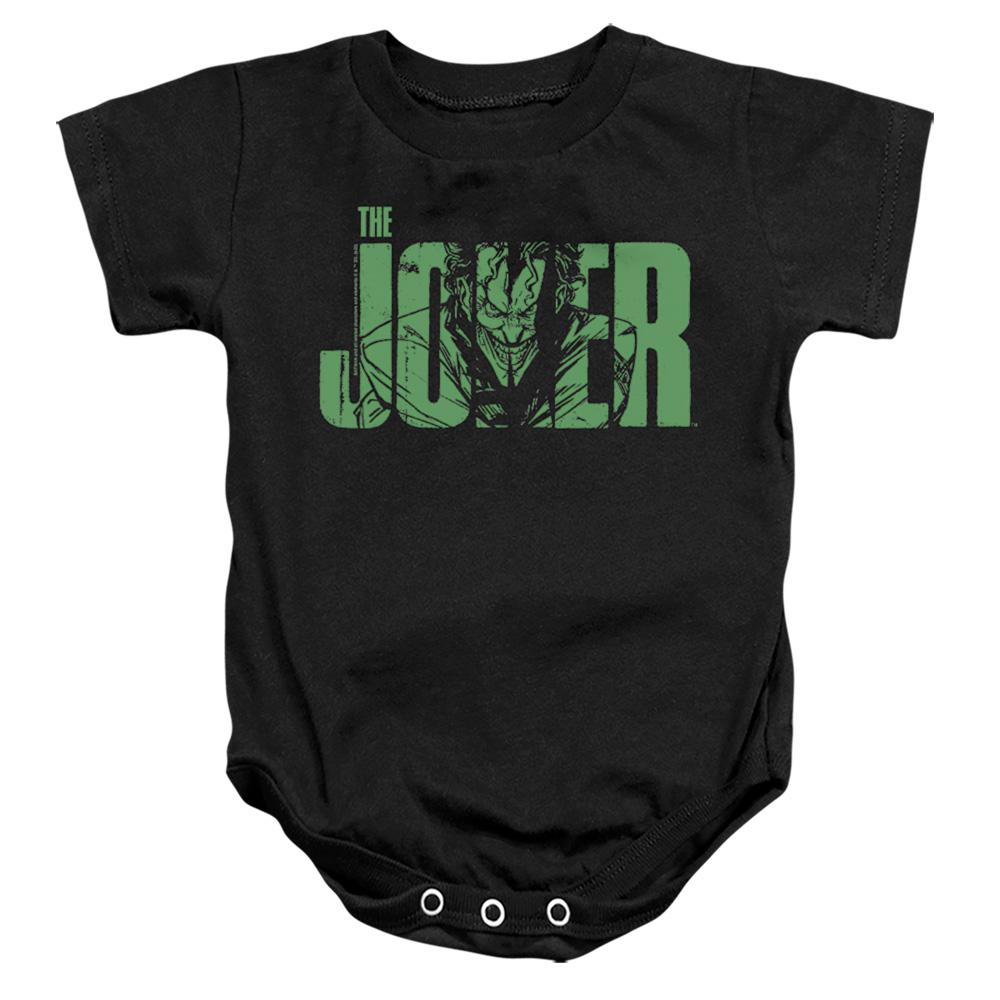 BM3476-SS-1 Batman Joker Text On Black Infant Snapsuit, Black - Small - 6 Month