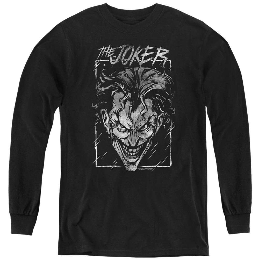 BM3473-YL-1 Batman Joker Storm On Black Long Sleeve Youth T-Shirt, Black - Small