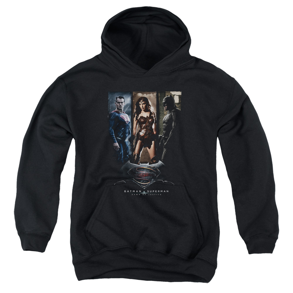 BVS180-YFTH-2 Batman vs Superman 3 Phases Youth Hooded Sweatshirt, Black - Medium
