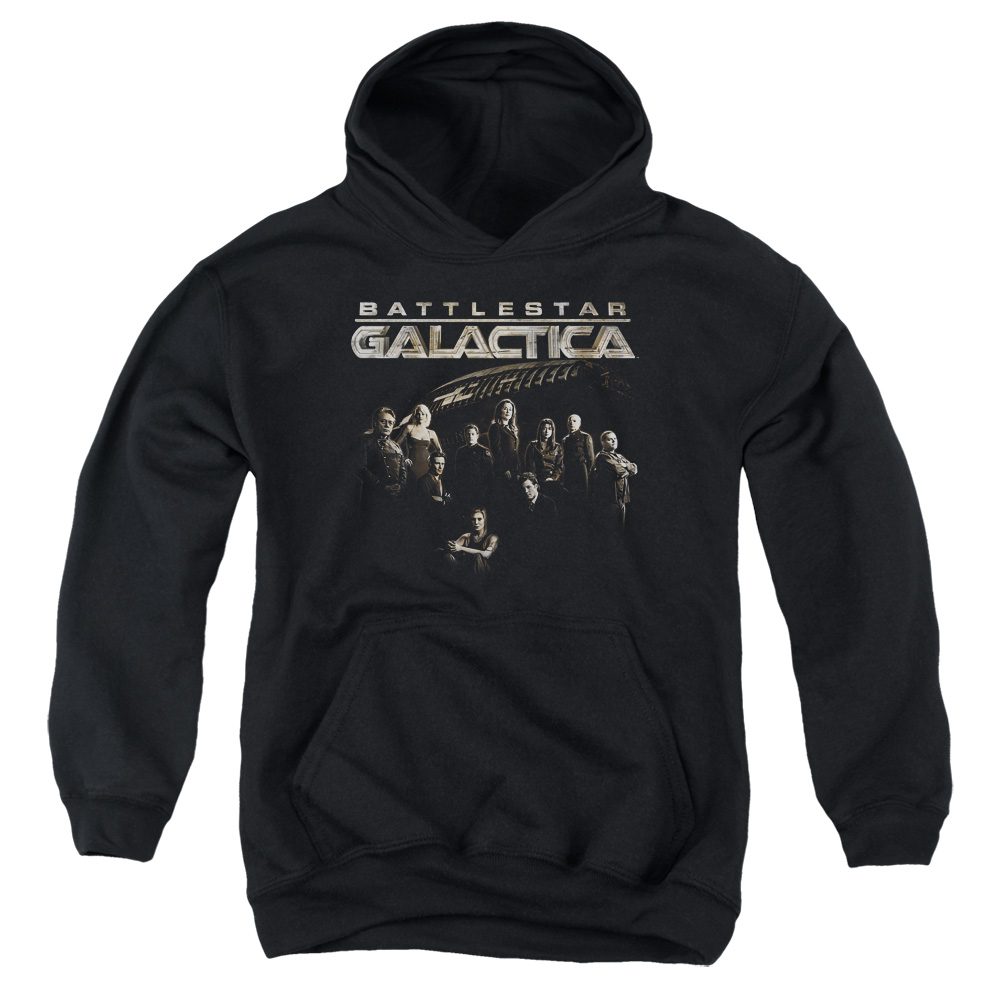 BSG227-YFTH-4 Battlestar Galactica Battle Cast Youth Hooded Sweatshirt, Black - Extra Large
