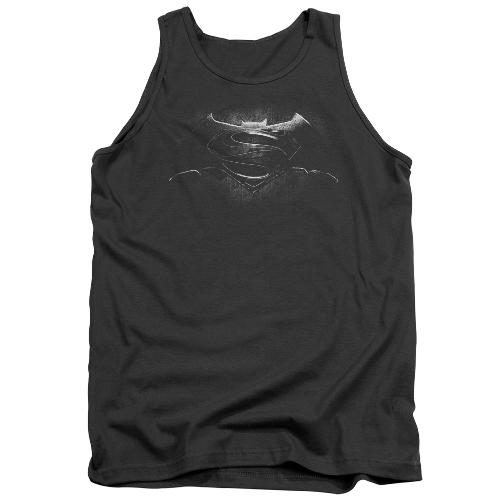 BVS104C-TK-2 Batman vs Superman BW Logo Adult Tank Top, Charcoal - Medium