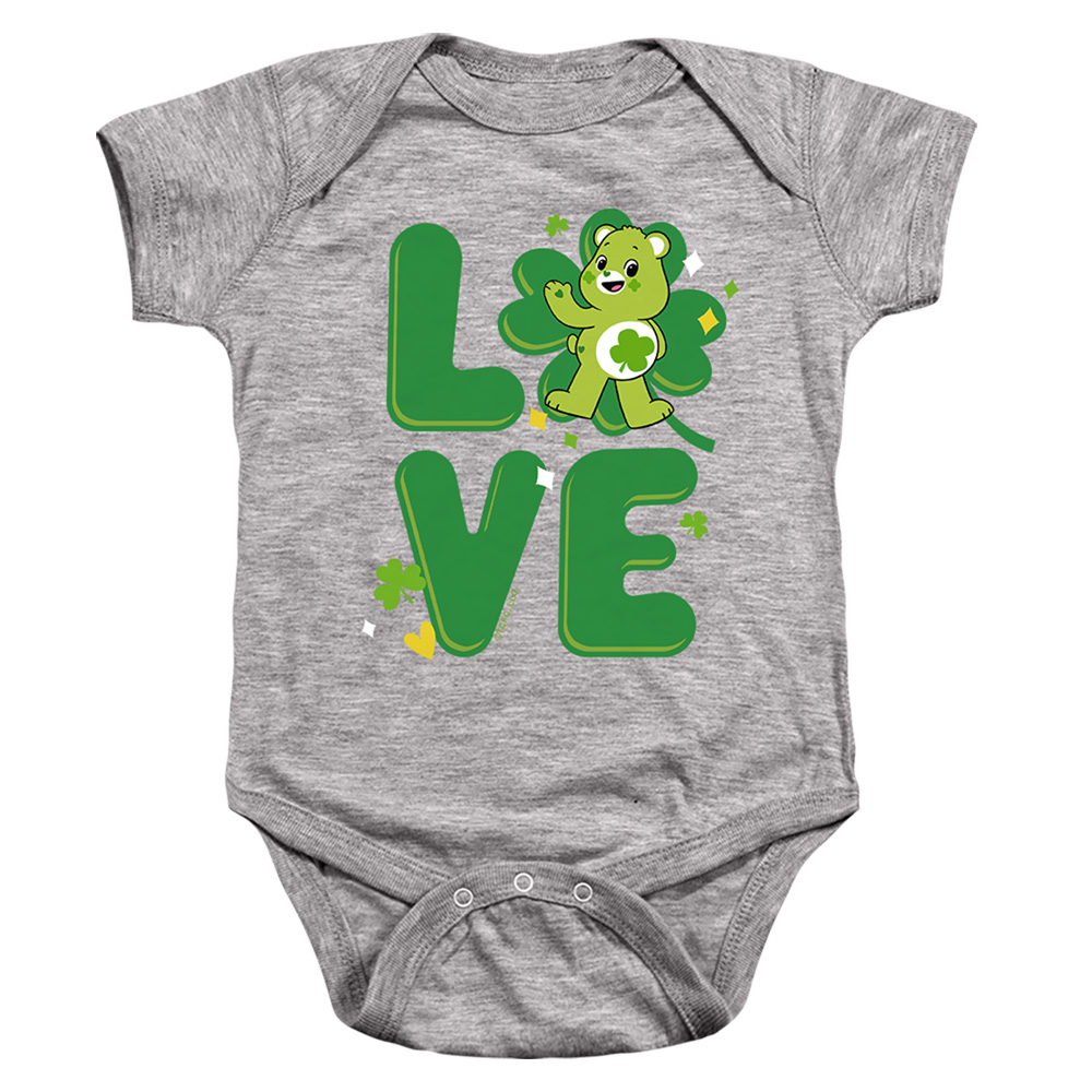 CBR10045SPD-SS-3 Care Bears Unlock The Magic Good Luck Bear Love St. Patricks Day Infant Snapsuit, Athletic Heather - Large - 18 Month