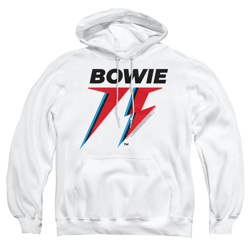 BOWIE187-AFTH-3 David Bowie Bowie 75 Logo Adult Pullover Hoodie, White - Large