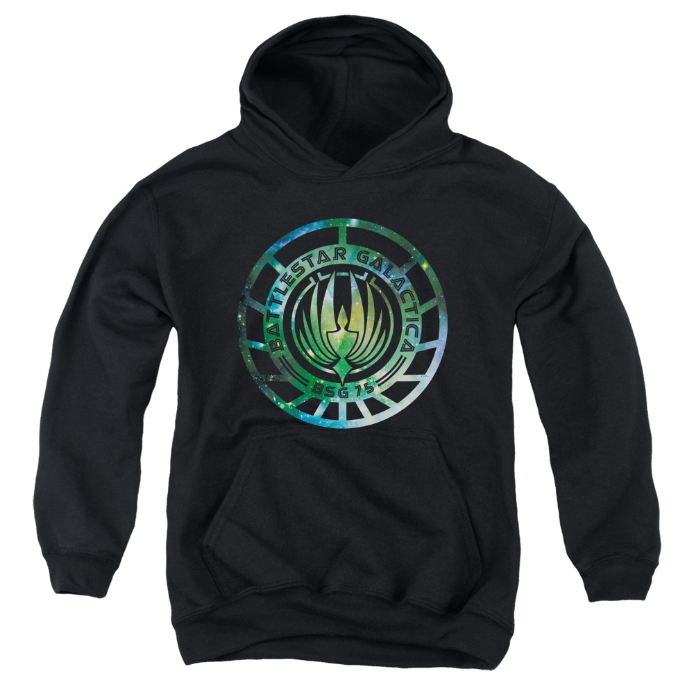 BSG250-YFTH-4 Battlestar Galactica Galaxy Emblem Youth Hooded Sweatshirt, Black - Extra Large