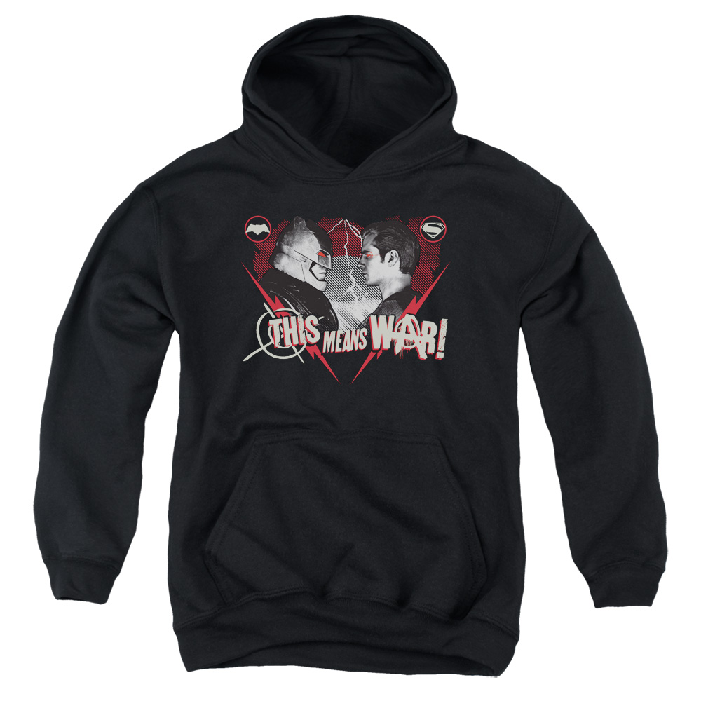 BVS132-YFTH-1 Batman vs Superman This Means War Youth Hooded Sweatshirt, Black - Small