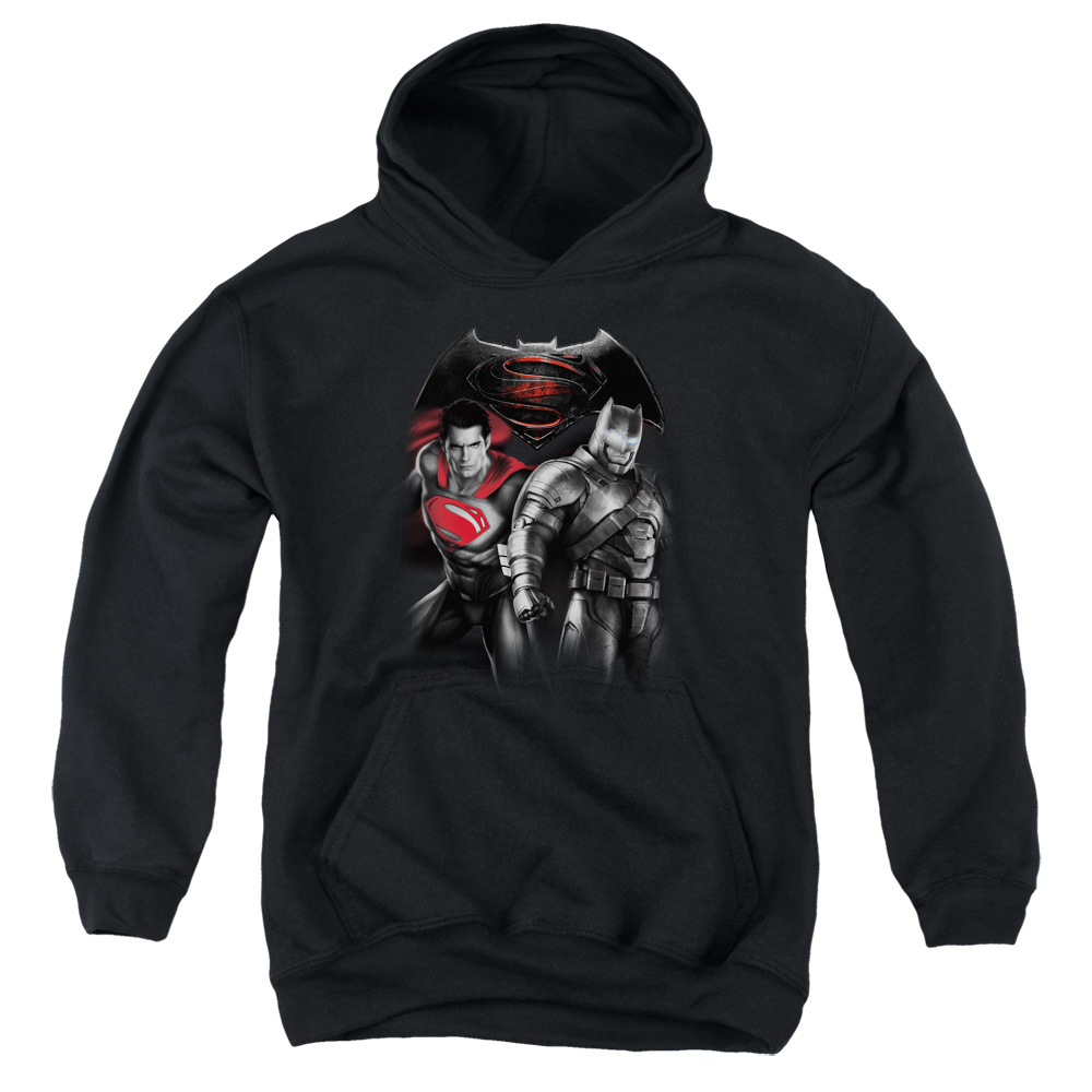 BVS133-YFTH-4 Batman vs Superman Stand Off Youth Hooded Sweatshirt, Black - Extra Large