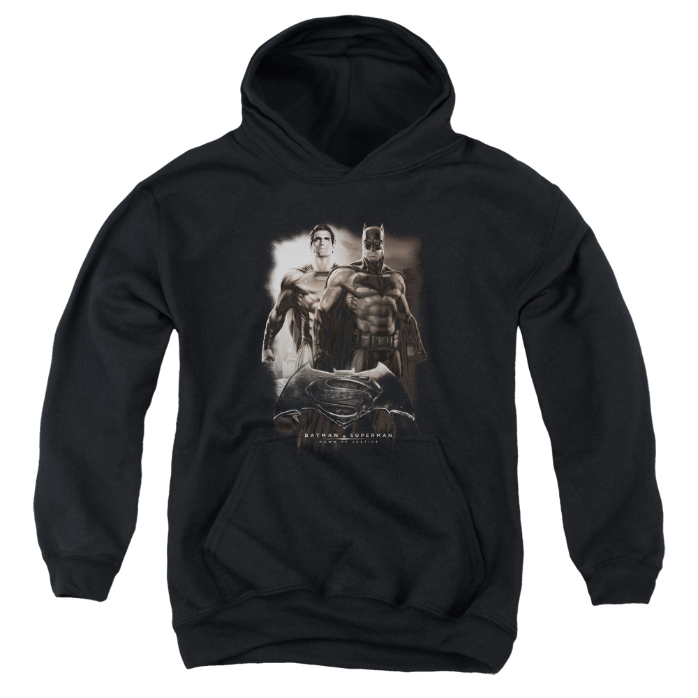 BVS136B-YFTH-3 Batman vs Superman Dawn Youth Hooded Sweatshirt, Black - Large