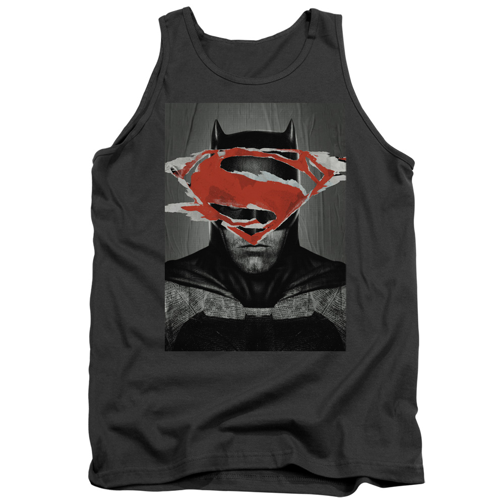 BVS139-TK-2 Batman vs Superman Batman Poster Adult Tank Top, Charcoal - Medium