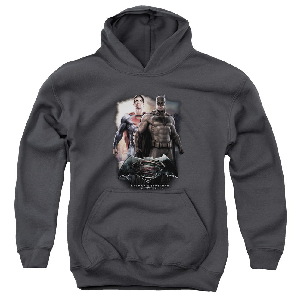 BVS136C-YFTH-4 Batman vs Superman Dawn Youth Hooded Sweatshirt, Charcoal - Extra Large