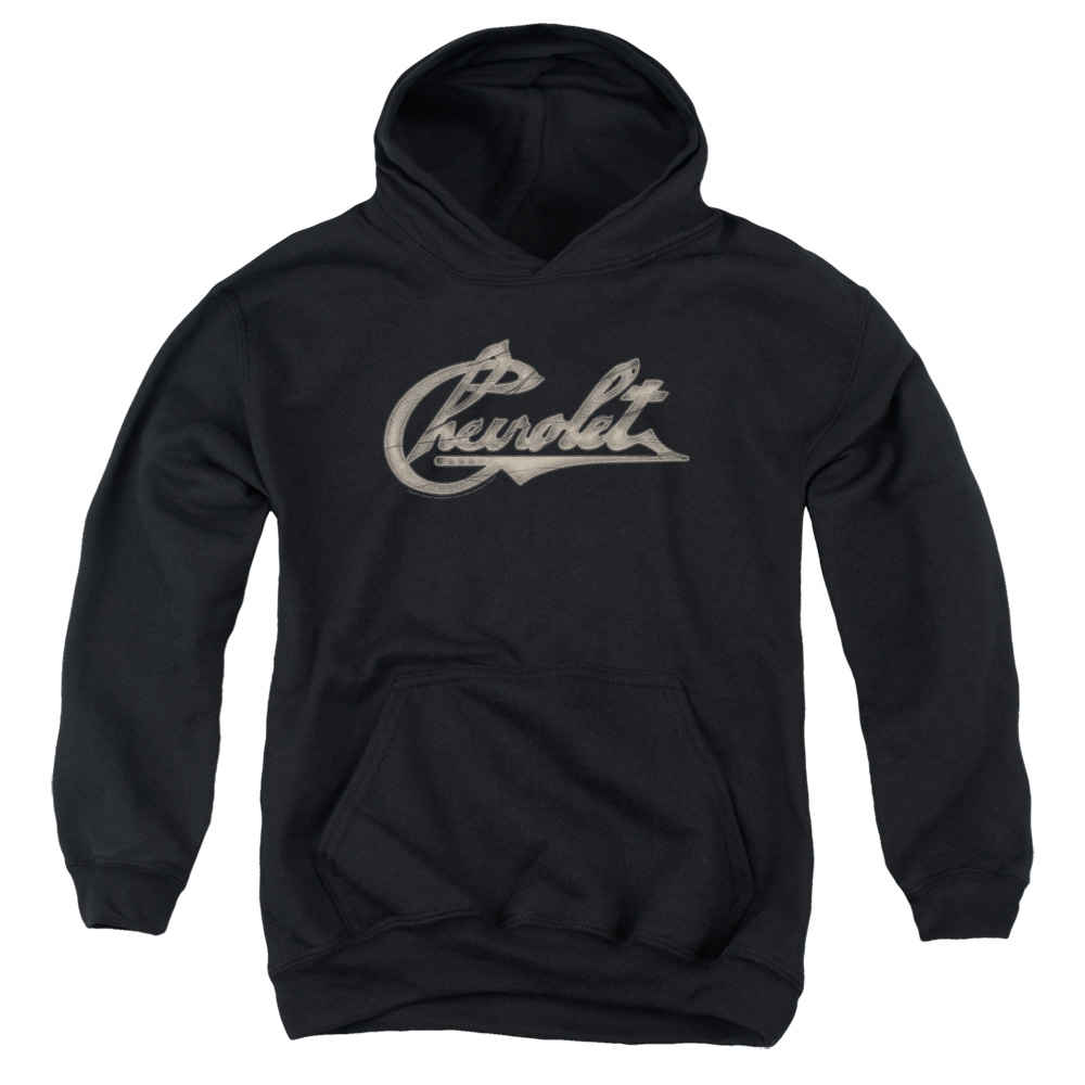 CHV125-YFTH-4 Chevrolet Chevy Script Youth Hooded Sweatshirt, Black - Extra Large