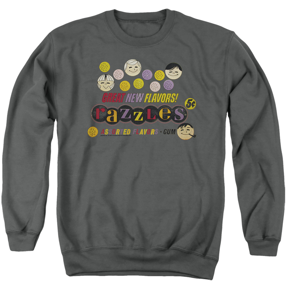 DBL145-AS-1 Dubble Bubble Razzles Retro Box Adult Crewneck Sweatshirt, Charcoal - Small