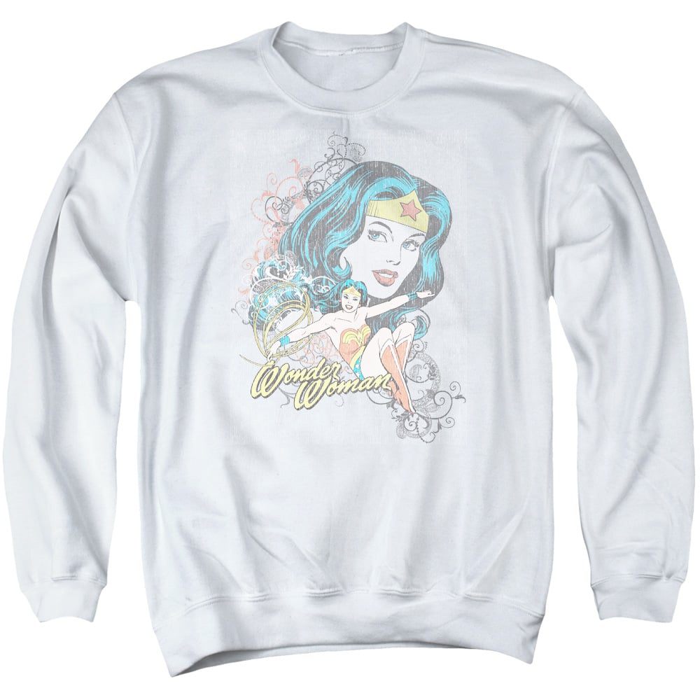 DCO184-AS-3 DC Wonder Scroll Adult Crewneck Sweatshirt, White - Large