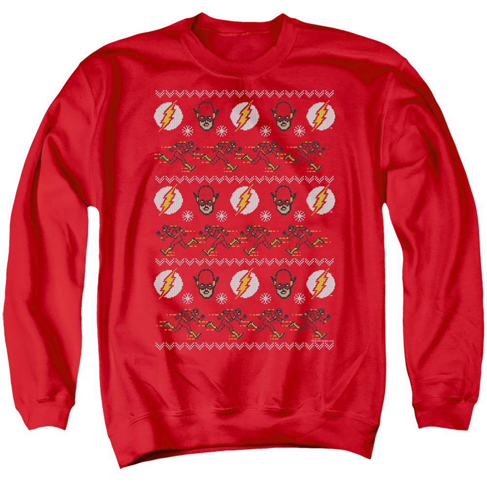 JLA770-AS-2 DC Flash The Flash Ugly Christmas Sweater Adult Crewneck Sweatshirt, Red - Medium