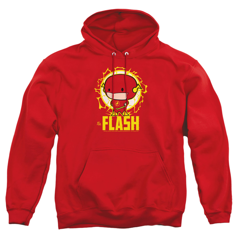 JLA828-AFTH-3 DC Flash Flash Chibi Adult Pullover Hoodie, Red - Large