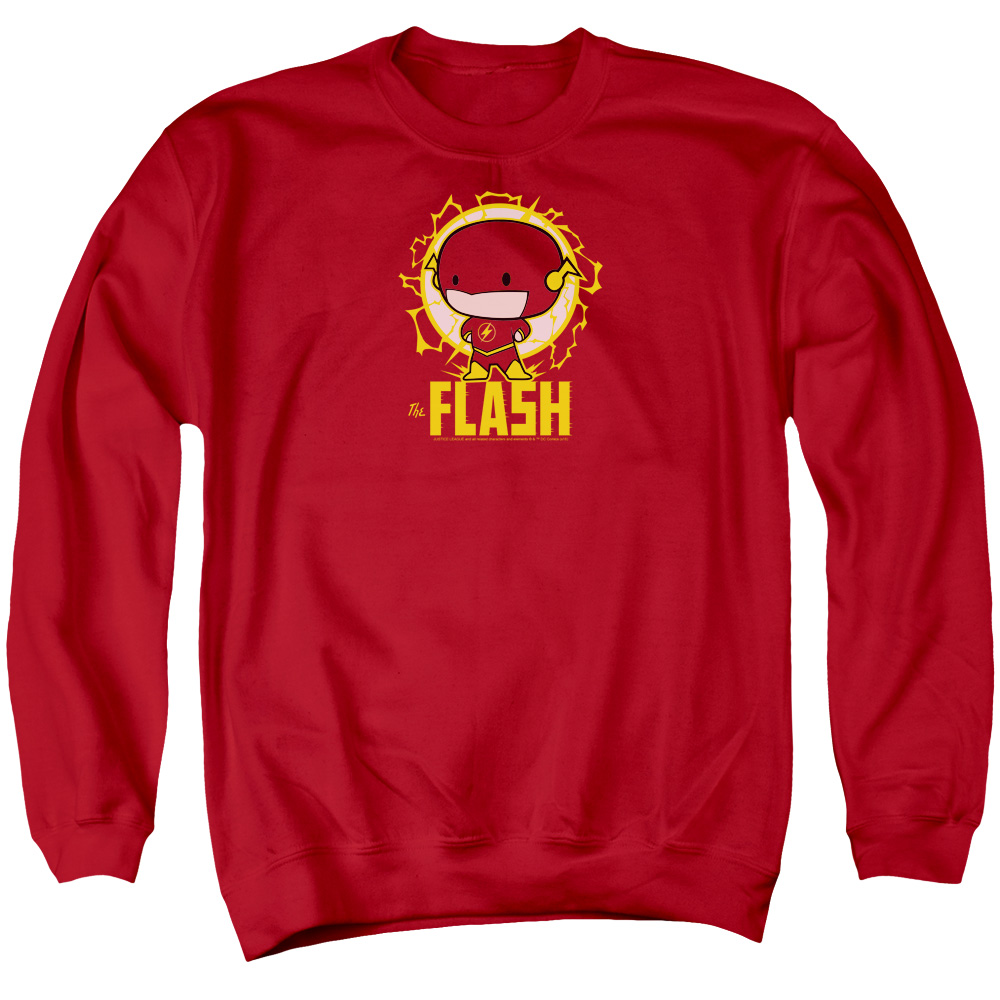 JLA828-AS-3 DC Flash Flash Chibi Adult Crewneck Sweatshirt, Red - Large